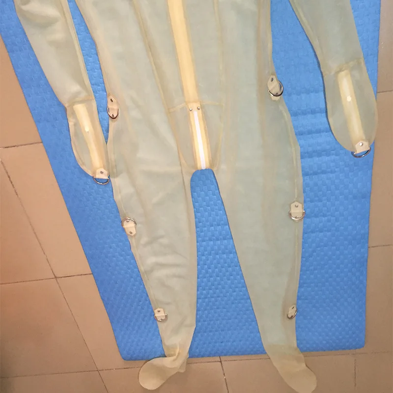 Натуральный прозрачный комбинезон латексный с рукавицами замком костюм