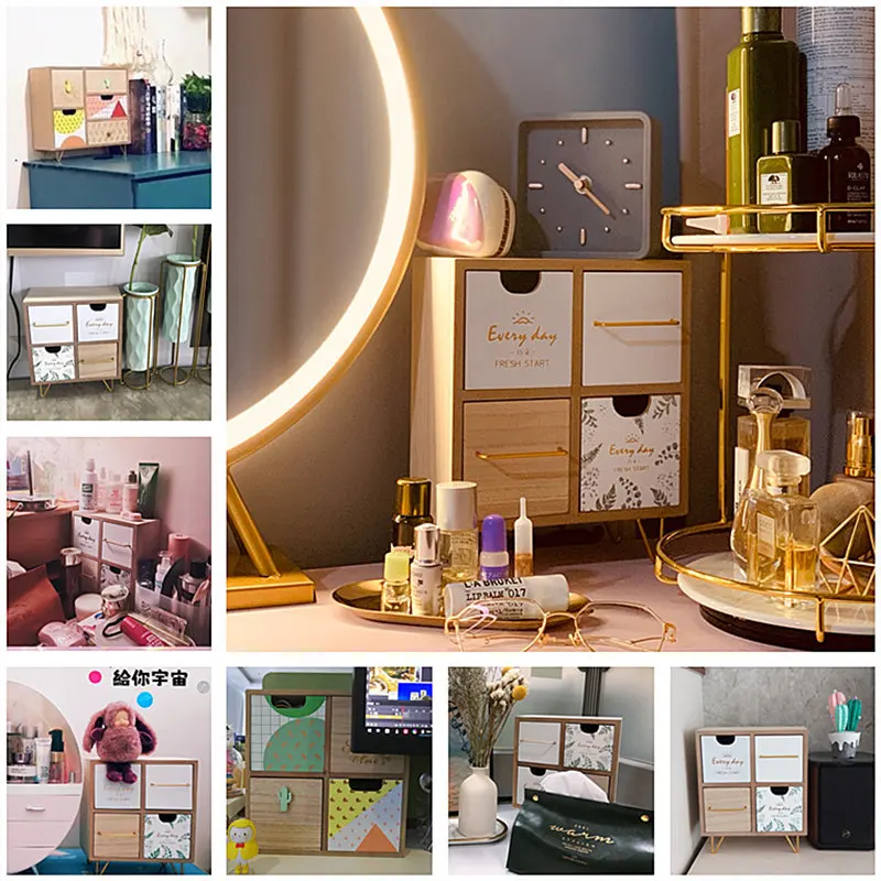 Desktop Jewelry Storage Cabinet Wooden Debris Box Household Drawer Cosmetic | Boxes &amp Bins
