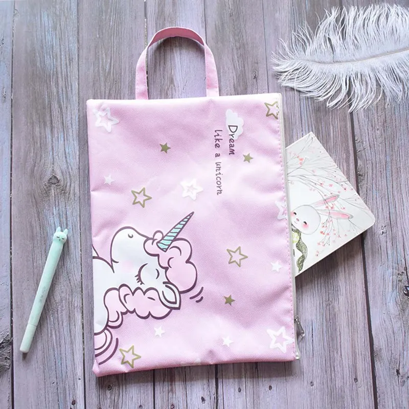

Kawaii and Cute Cartoon Unicorn Colorful File Bag A4 Document Bag File Folder Stationery Filing Product School Office Supply