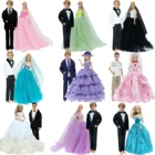 2 комплекта, свадебные наряды в разных стилях, мужской костюм, смокинг, платье невесты Вечерние вечернее бальное платье, аксессуары, Одежда для куклы Барби, для куклы Кена