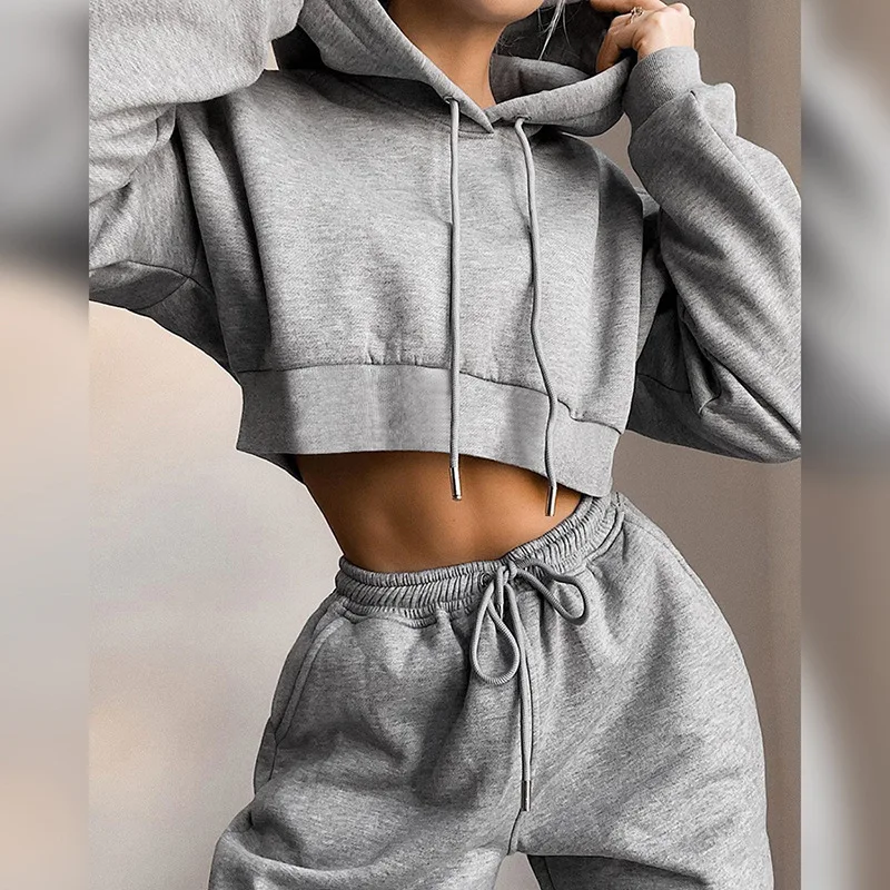 

Woman Casual Two Piece Set Hoodie Solid Short Long Sleeve Tops and Pants Loose Sexy Sportswear Female Tracksuits Jogging Suit