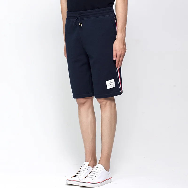 THOM TB 2023 Fashion Brand Casual Shorts Men Summer Cotton Sports Trousers Spliced Striped Knee Length Mens Jogger Track Pants