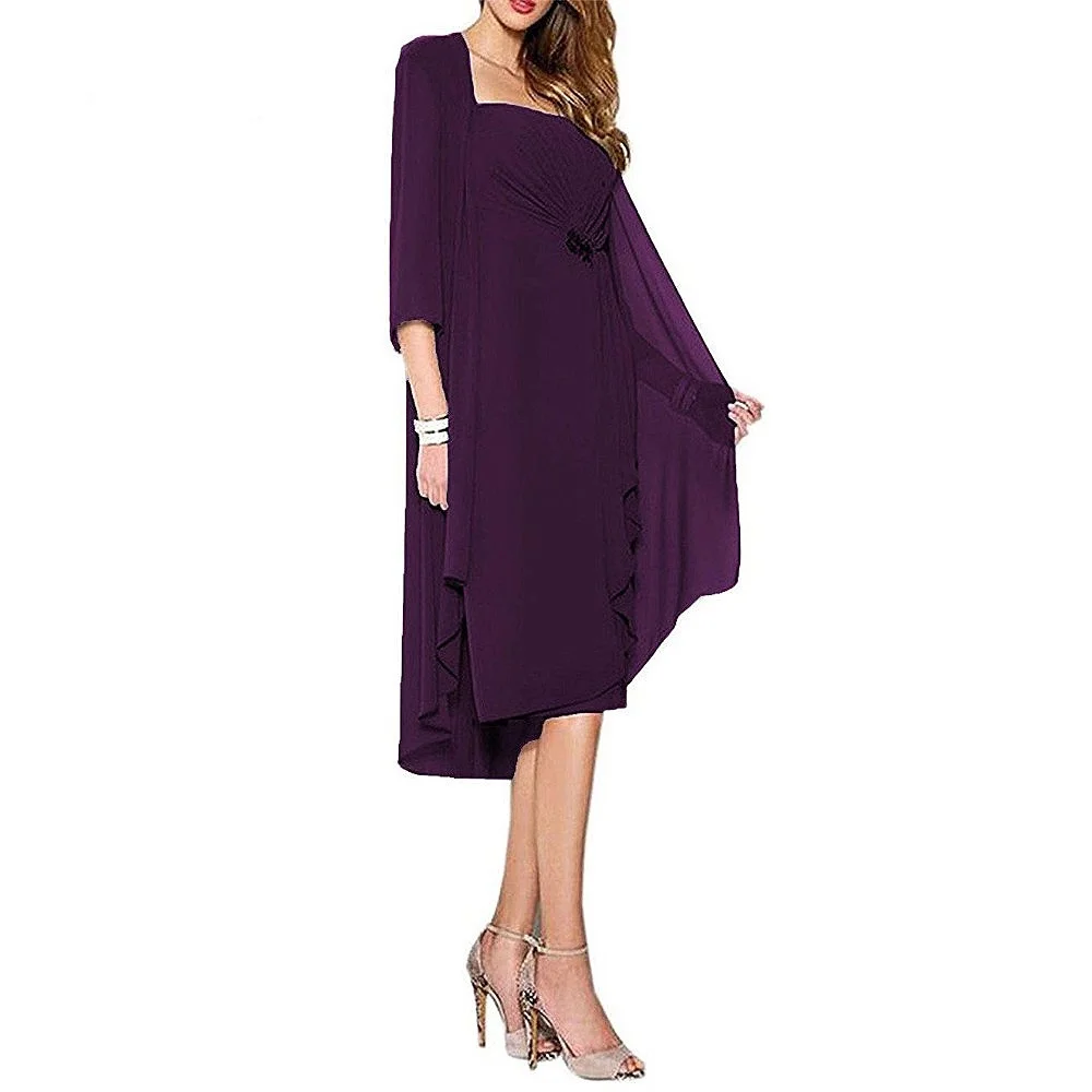 Шифоновое до колена для мамы невесты платья с курткой Короткие вечерние