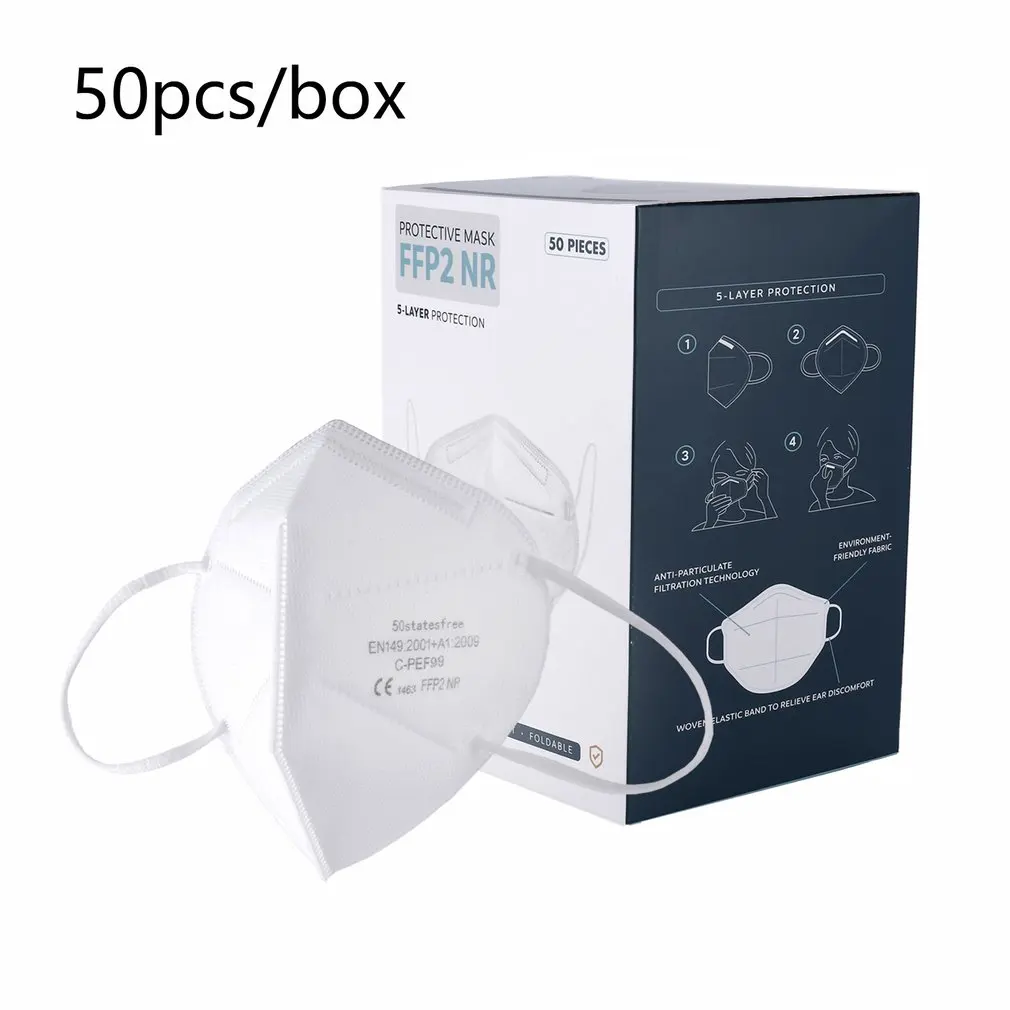 

50pcs/box FFP2 Face Mask 5-layer Filter Strong Protective Dustproof Mask Anti Smog and Fog Mouth Mask Respirator mascherine