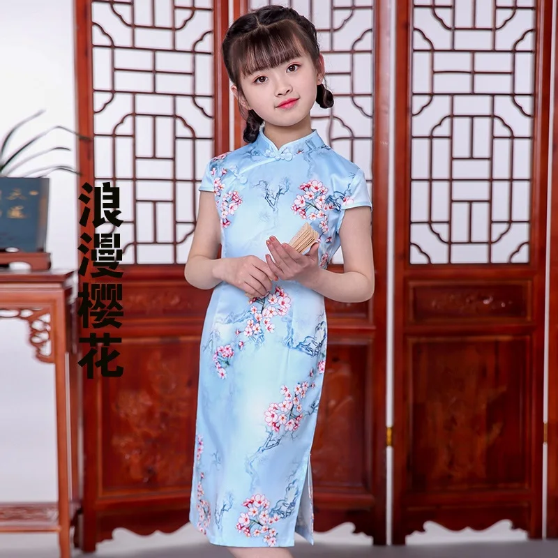 Shanghai Story/летнее китайское хлопковое платье Ципао с цветочным принтом для девочек, костюм для девочек