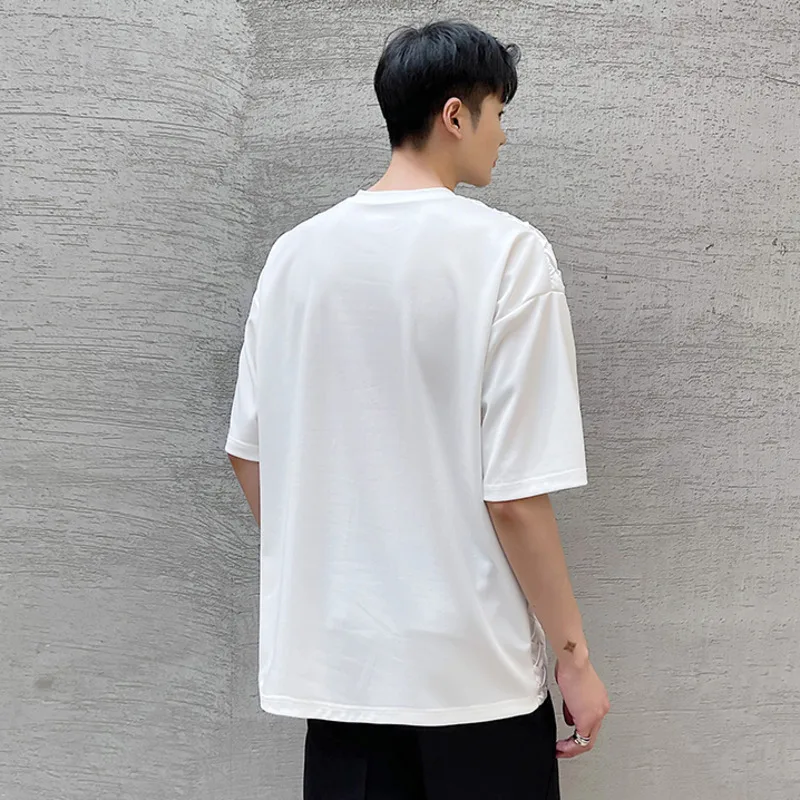 

IEFB Men's Summer White T-shirts 2021 New Fashion Man Tee Short Sleeve Clothes Streetwear Plaited Patchwork Clothing 9Y6833