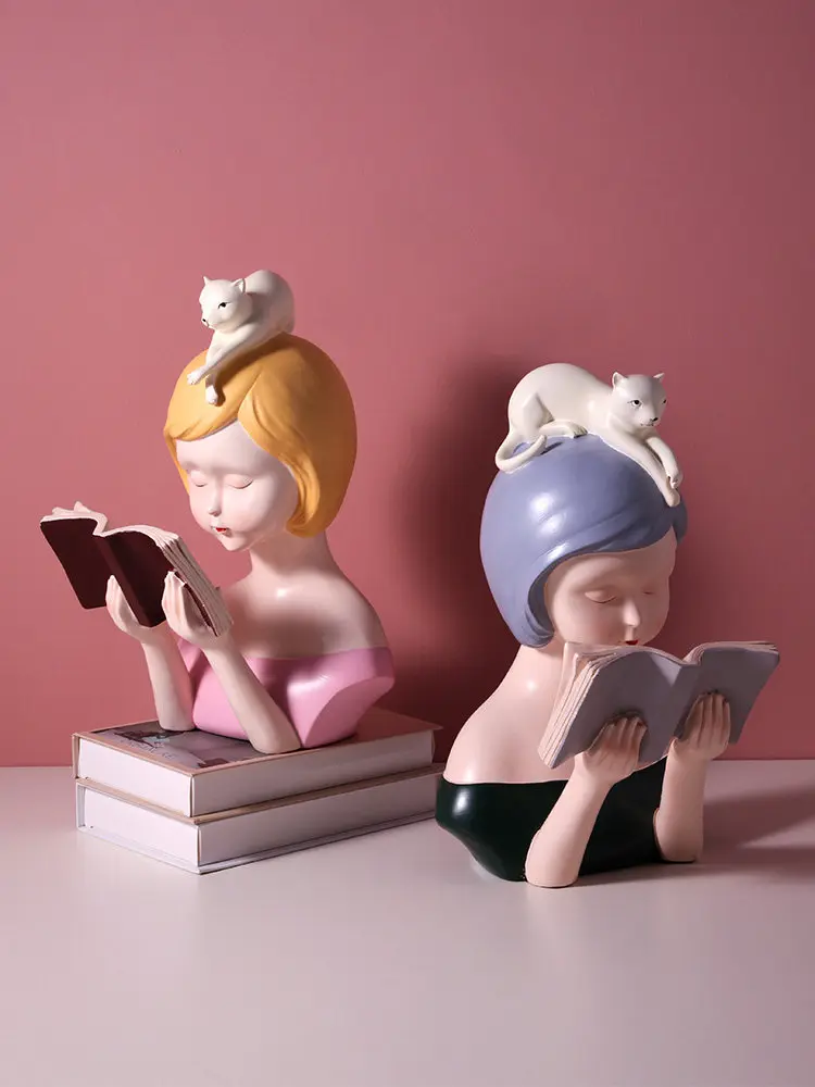 

Creative Resin Reading Girl Figurines Decoration Home Livingroom Furnishing Crafts Table Ornaments Office Desktop Cute Statues