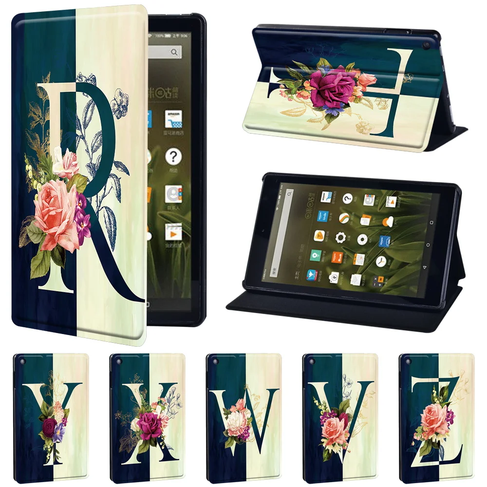 

For Amazon Fire 7 5/7/9th Gen / Fire HD 8 / 10 Letter Print Pattern PU Leather Tablet Stand Folio Cover Case