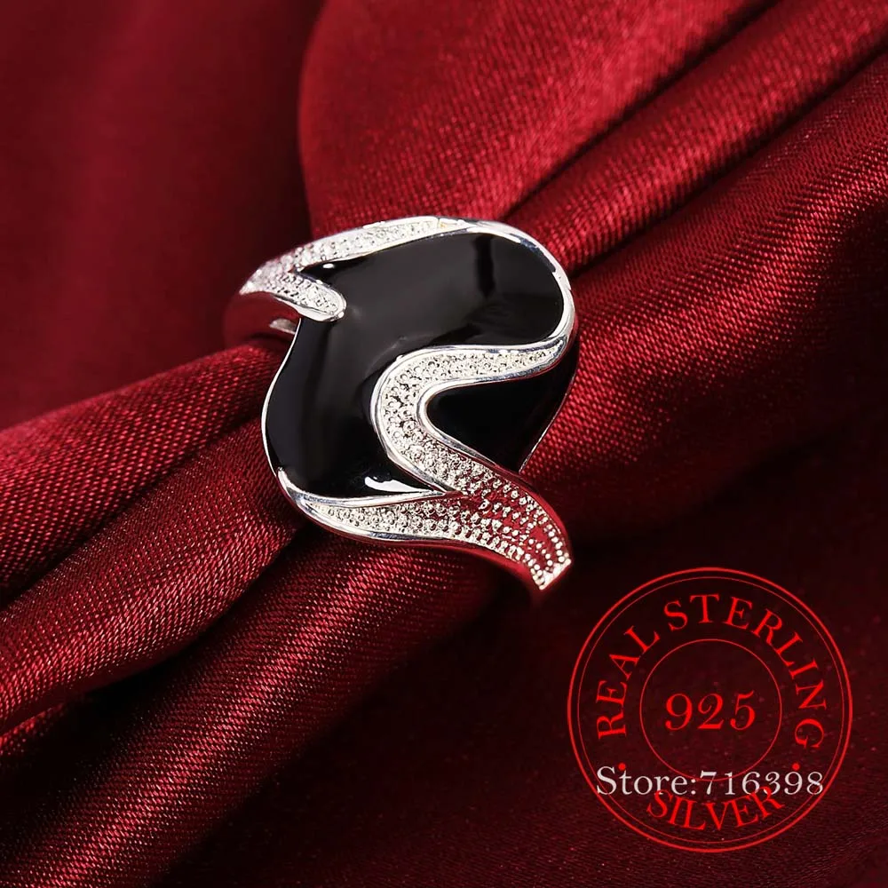 

High-quality 925 Sterling Silver Rings for Women Female Male Black Oval Cz Crystal Infinity Ring Bague Argent 925 Anillos Mujer