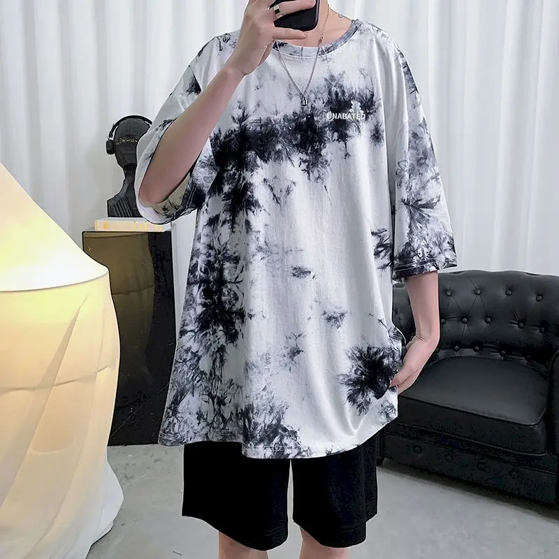 

NiceMix Cotton Tie-dyed T Shirt Men's Fashion Printing Casual Short-sleeved T Shirt Men Streetwear Loose Hip Hop Tshirt Mens