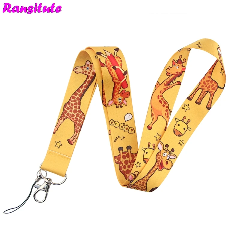 Ransitute Giraffe Cartoon Lanyard Key ID Card Phone Belt USB Badge Holder Fashion Neckband Webbing Rope R698 | Мобильные телефоны и