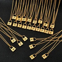 stainless steel chain necklace lock initial alphabet capital letter message a zfashion woman man initial name jewelry