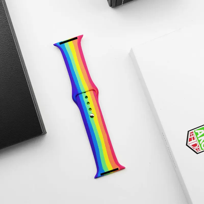 

Newest rainbow silicone strap for apple watch band iwatch series 6 SE 5 4 3 38mm 42mm 40mm 44mm soft TPU smart watch watch bands