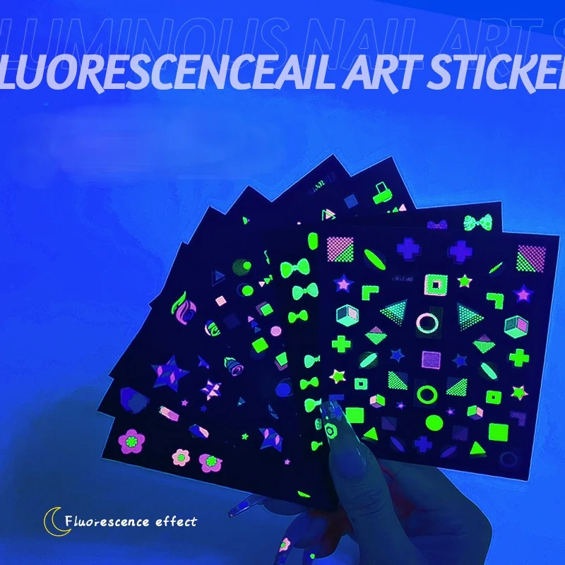 

1 Pc Five Pointed Star Flower Polygon Fluorescence Decal Sticker Water Transfer Sliders Nail Accesoires