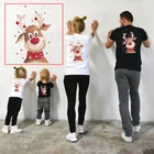 Рождественская одежда для отца, матери, ребенка, Семейный комплект с рождественским принтом оленей, футболка с коротким рукавом, топ для мамы и сына