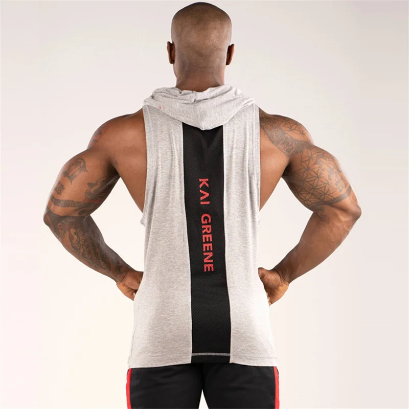 

2021 Summer New Muscle Fitness Sports Hooded Vest Men's Sleeveless Workout Clothes Training Basketball Breathable Cotton Hoodie