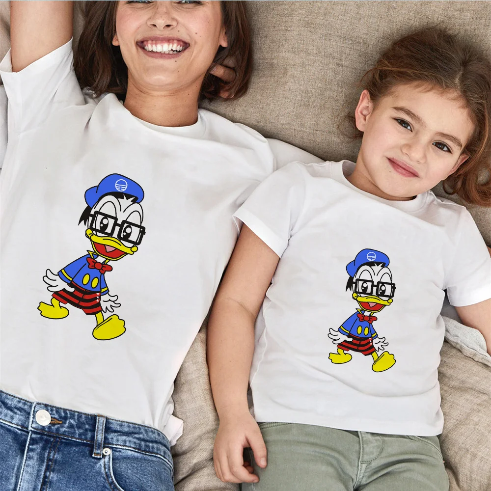 

Summer Fashion Family Look Tshirt Short Sleeve Mommy And Me Family Matching Clothes Donald Print Family Outfits Tee Tops