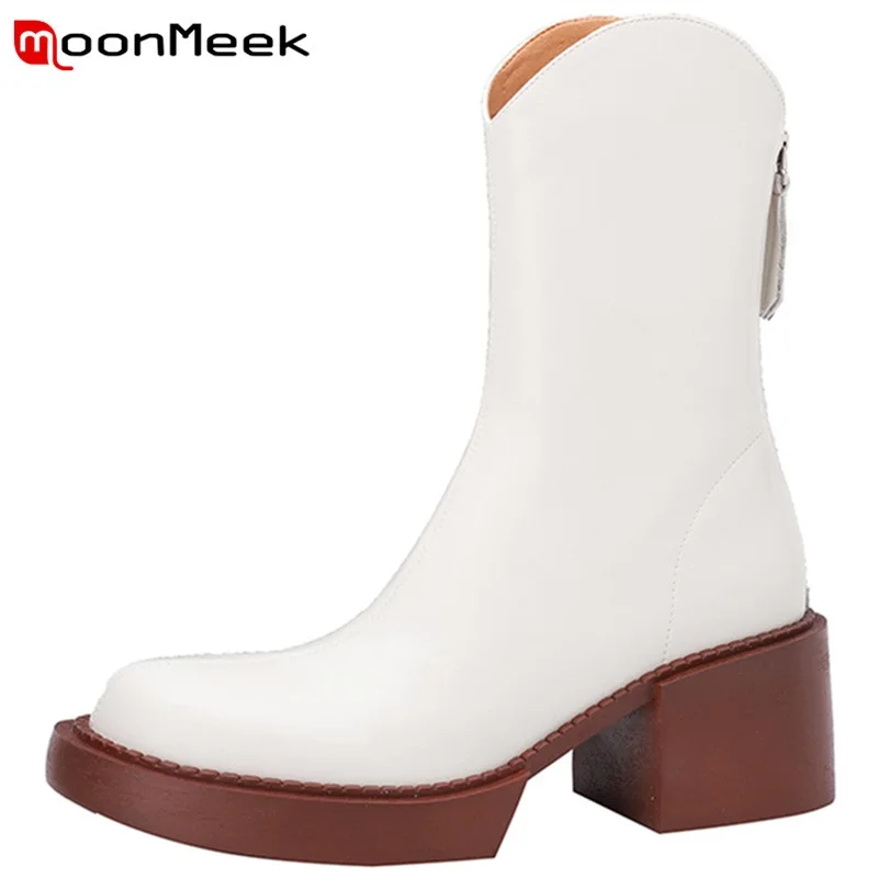 

MoonMeek 2022 Ladies Boots Hot Sale Fashion Women Winter Shoes Casual High Quality Ankle Boots Comfortable Genuine Leather Boots