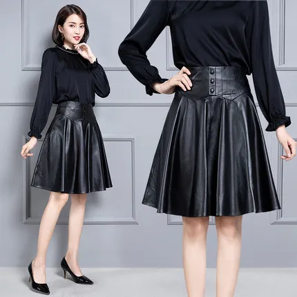 MESHARE New Fashion Genuine Sheep Real Leather Skirt 19K30