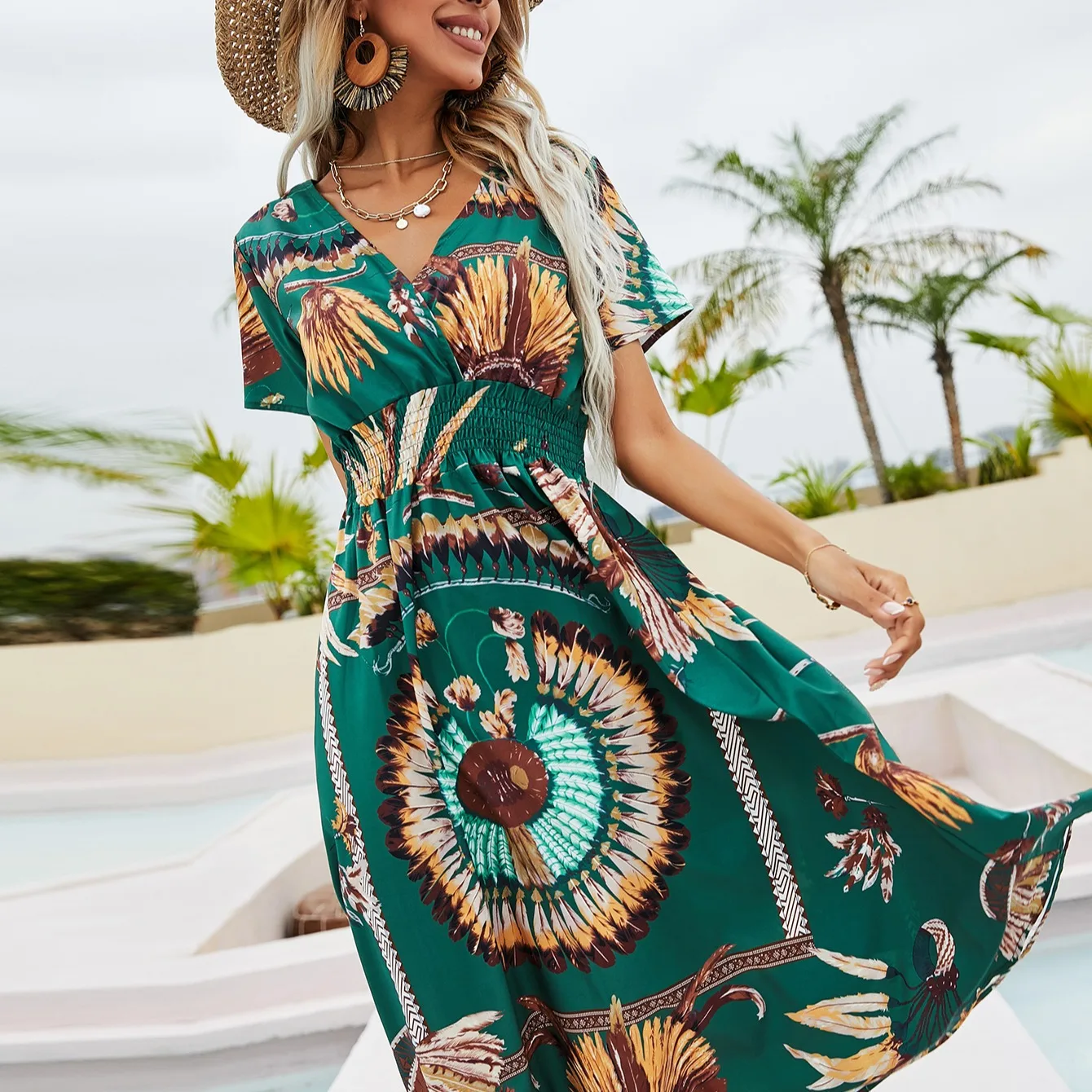 

Женское платье с цветочным принтом, разноцветная длинная юбка с поясом на лето