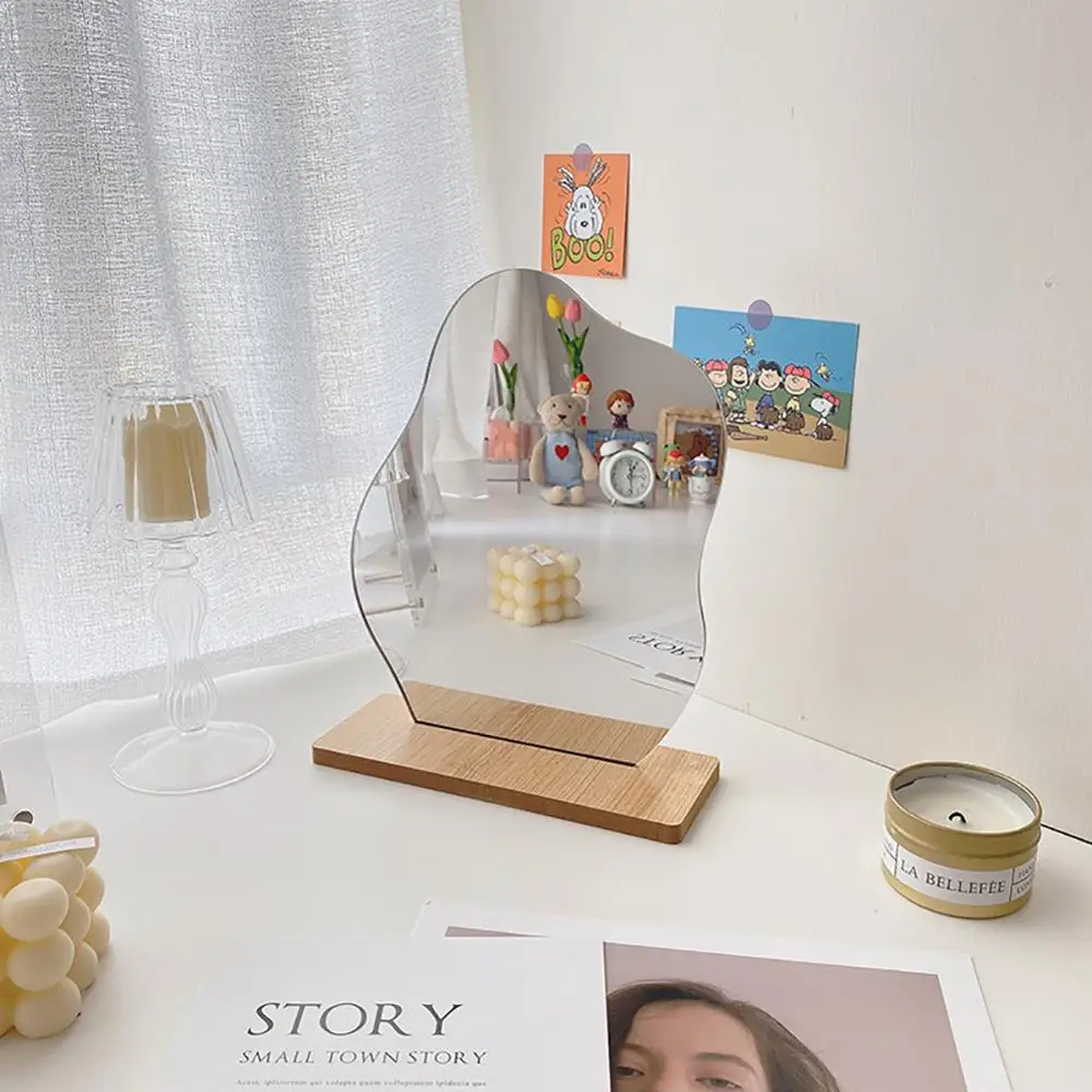 Неправильной формы зеркало акриловый Макияж Зеркало Стенд с деревянной базой