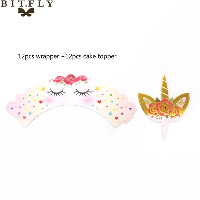 Unicorn Wrappers C Вечерние одноразовые украшения в виде единорога, набор столовых приборов, ободок для волос в виде русалки, обертка для торта, для детского дня рождения, свадьбы - Цвет: Unicorn Wrappers C