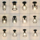 Винтажные потолочные светильники люминесцентные светодиодные потолочные светильники Лофт железная клетка Домашнее освещение Plafonnier для гостиной