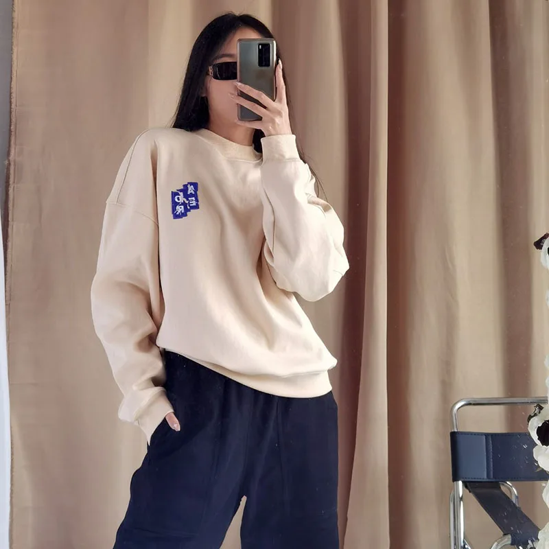 

Толстовка Мужская/женская из тяжелого материала с вышитыми буквами и круглым вырезом