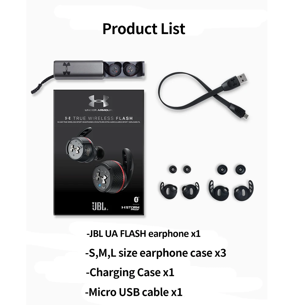 JBL мкА FLASH TWS беспроводные вкладыши Bluetooth V4.2 спортивные наушники глубокий бас IPX7 водонепроницаемые наушники с зарядным устройством и микрофоном