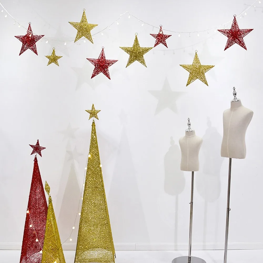Топперы для новогодней и елки звезды красные золотые серебряные металлические
