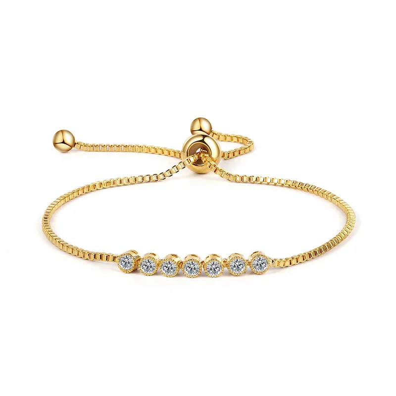 065 GOLD MIEG Марка Ассорти кубического циркония фианит, циркон, кристалл слайд регулируемый браслет покрытый розовым золотом/Родием серебро/желто-золотой Цвет - Окраска металла: 065 GOLD