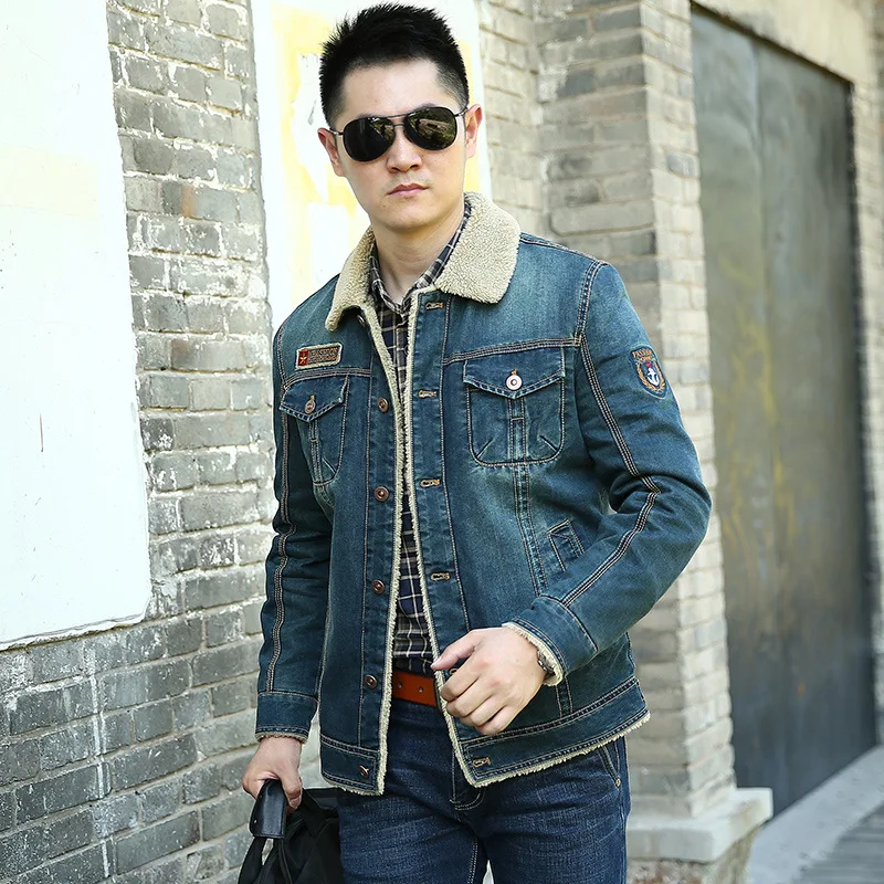 

Men Winter Jackets Top Quality Brand Retro Denim Jacket Jeans Coats Parka Wool Inner Fleece Thicken Warm Denim Coat Pop Vogue