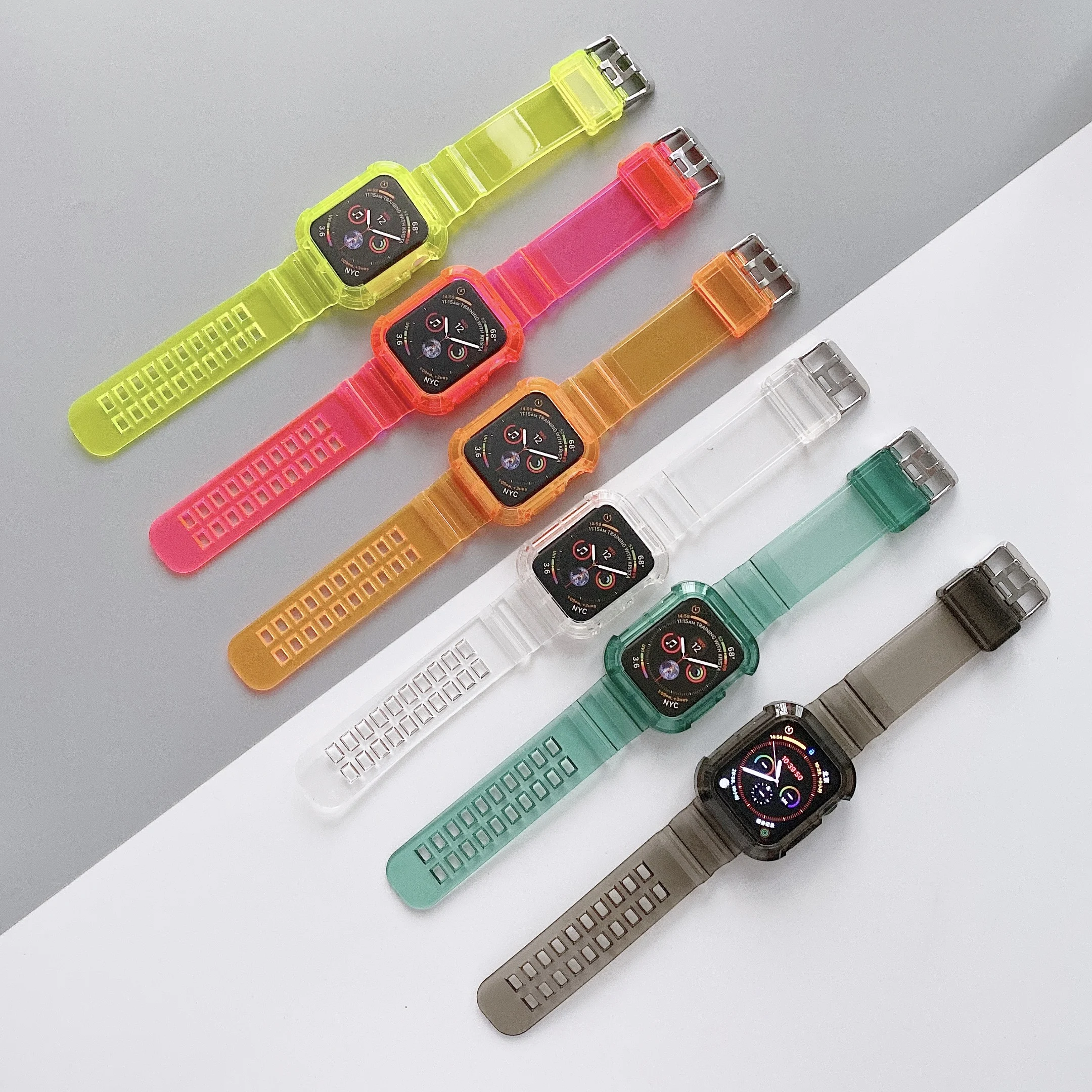 

Newest Clear Plastic Strap + Case for Apple Watch Series 6 SE 5 4 3 2 1 Transparent for iwatch Strap 38mm 40mm 42mm 44mm Bands