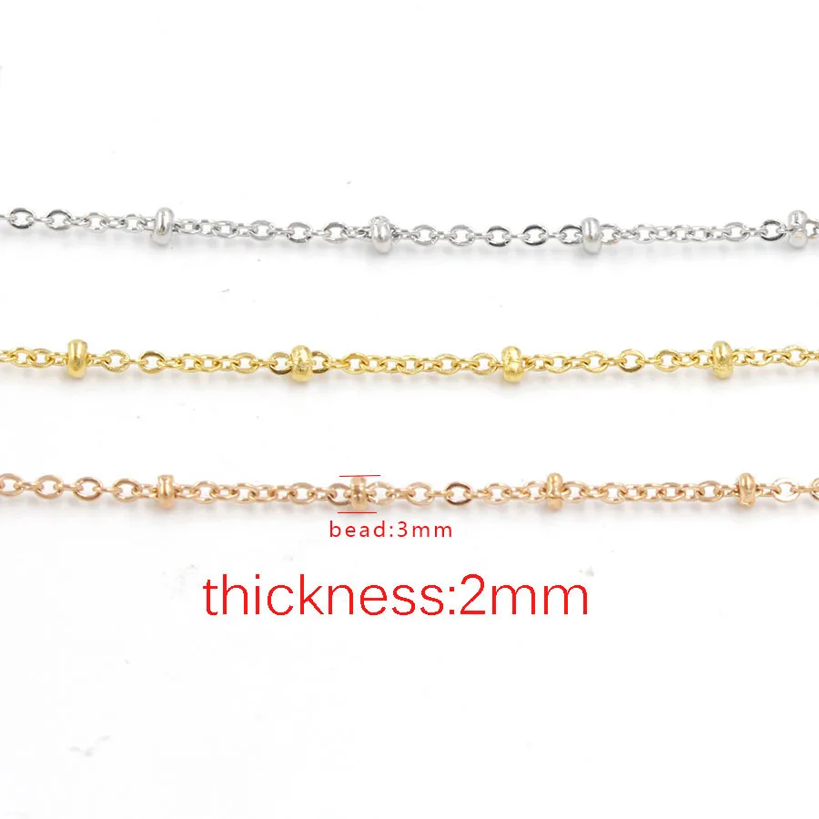 2mm Beads Link Chain Necklace 10pcs 316L Stainless Steel Gold Steel Tone 45 50 55 60 75CM Long Chain Lobster Clasp Necklace