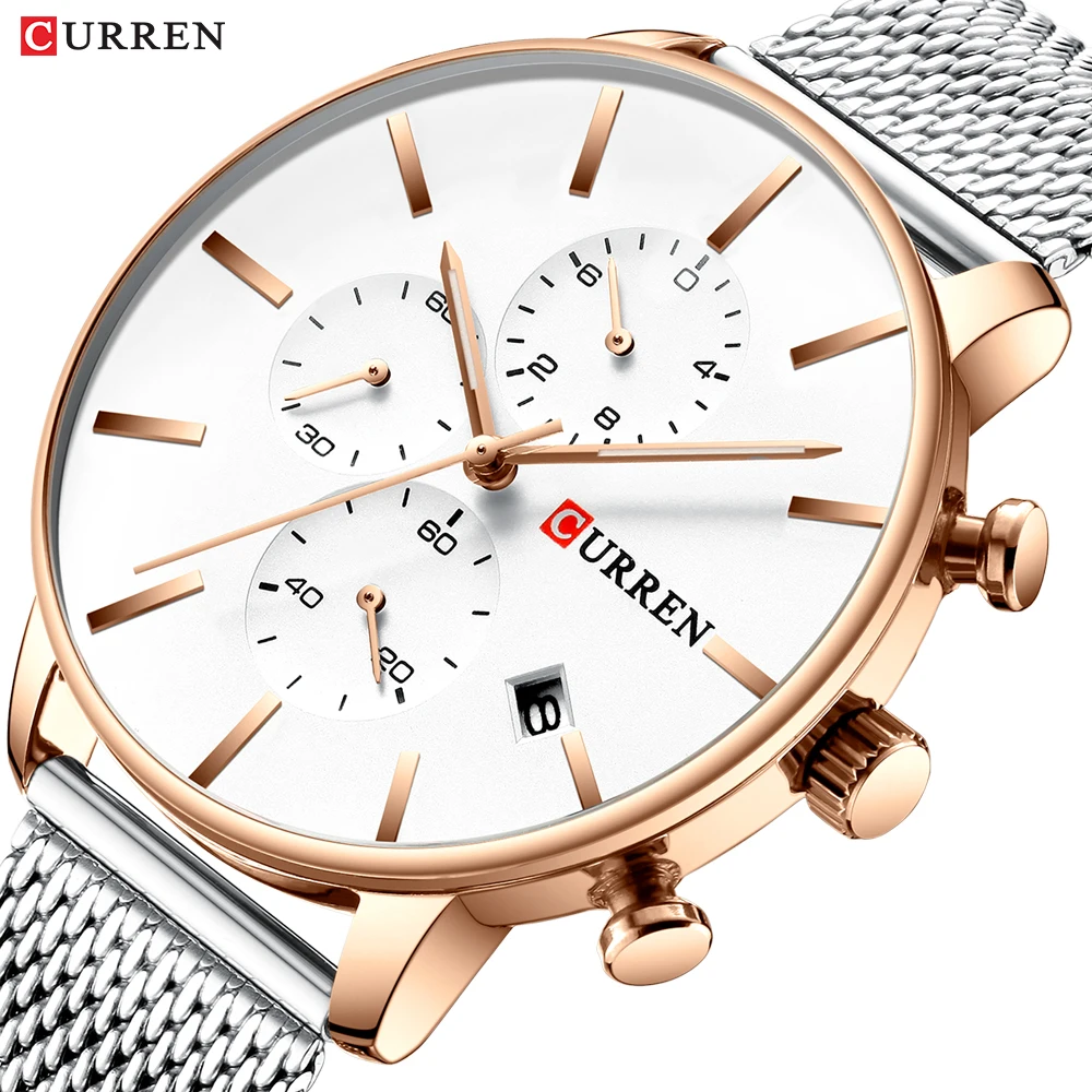 Top Luxury Brand CURREN Men Watch Fashion Sport Waterproof Chronograph Stainless Steel Mesh Wristwatch for Relogio Masculino |