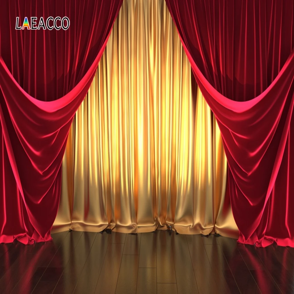 Laeacco детский день рождения Фотофон красный экран занавеска деревянный пол сцены