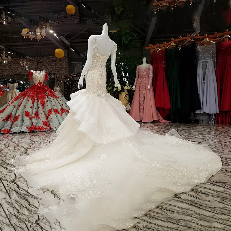 LS29332 свадебное платье рыбкароскошная русалка 2018 v-образным вырезом без рукавов