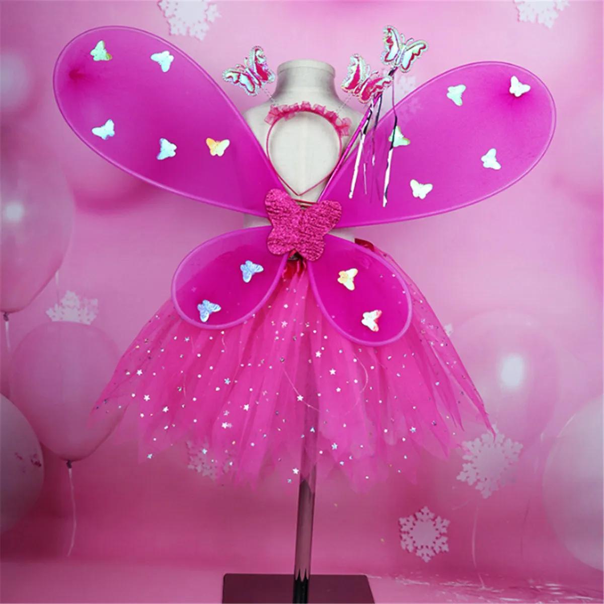Women Girls Role Playing LED Glow Flashing Butterfly Wings Tutu Skirt Headband Fairy Stick Christmas Halloween Cosplay Costume