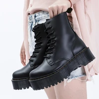 martens size 35 45 chunky motorcycle platform ankle boots leather women autumn winter round toe lace up boots ladies shoes