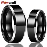 8mm black tungsten carbide rings for men women wedding band black plated beveled edges polished shiny comfort fit