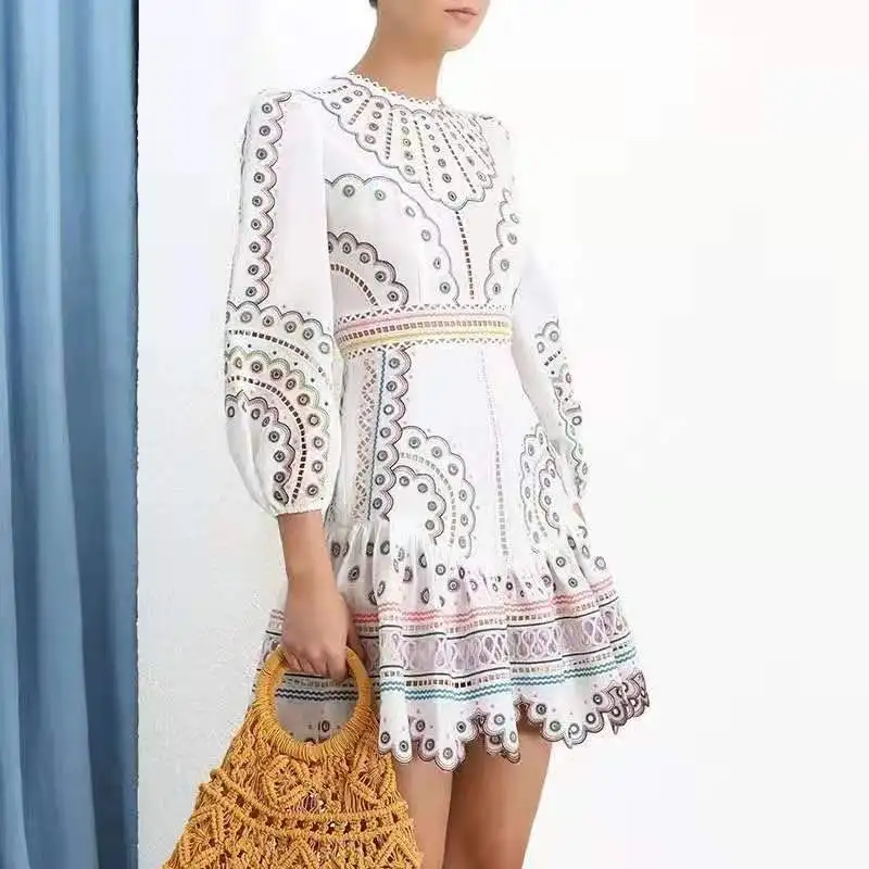 Женская Высокая мода в горошек с волнистым узором элегантное высоким воротником