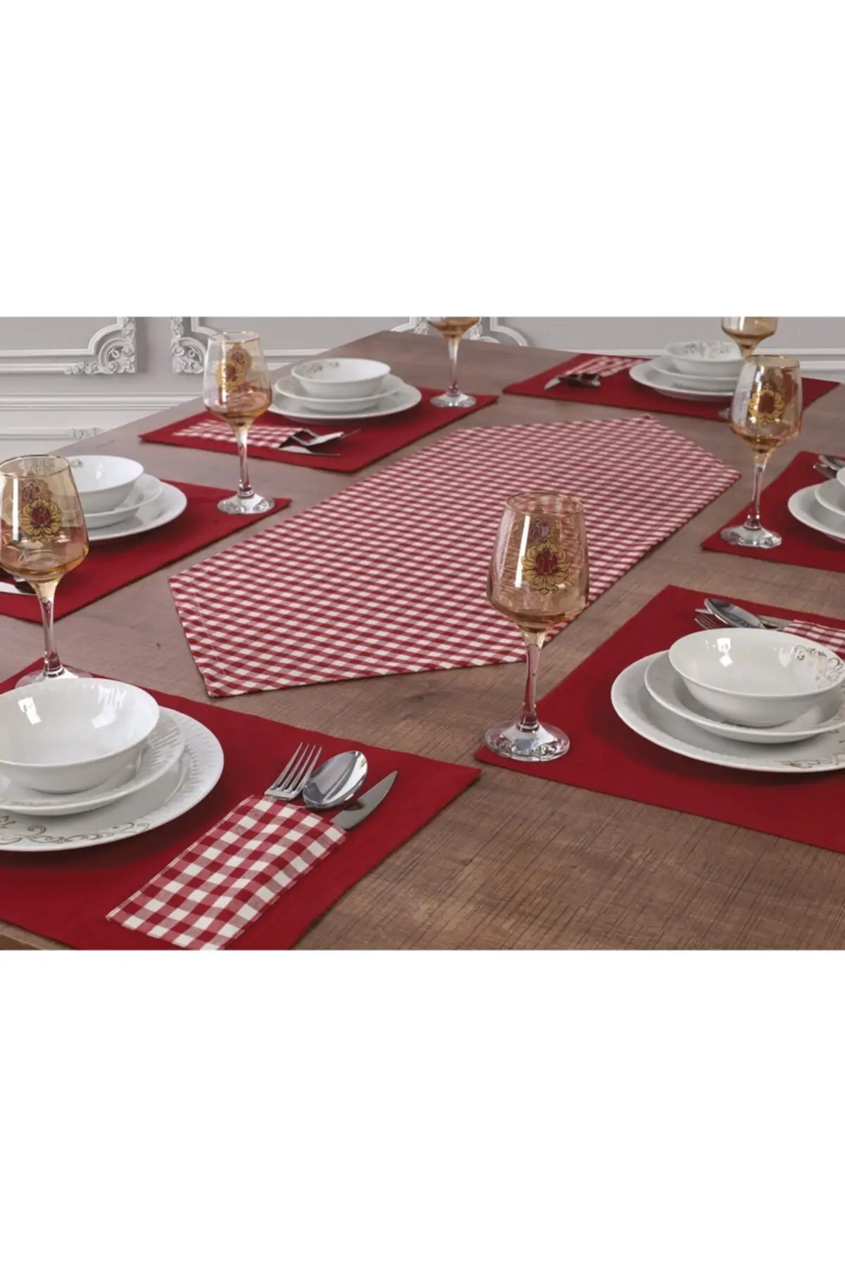 

STYLISH MODERN NATURAL MATERIAL RUNNER Plaid Plaid And Runner Set 6 Person Red Plaid Pattern Set