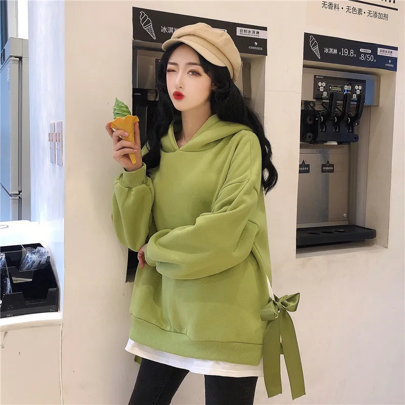 Hoodies Women Hooded Solid High Quality Warm Korean Style Loose Drawstring Harajuku Womens Casual Students Thicker Velvet Girls
