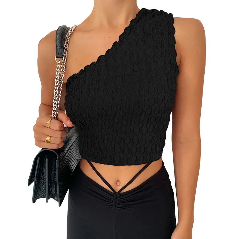 

Women's Halter Tops Sexy Irregular Hanging Neck Solid Color Small Vest New Style Summer Slim One Shoulder Tank Tops Streetwear