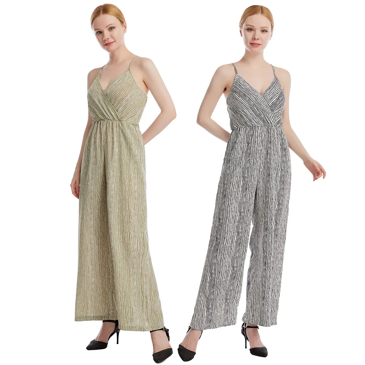 

В полоску, на подтяжках комбинезон для женщин комплект из двух предметов осень с длинным элегантные женские модные комбинезоны и костюмы