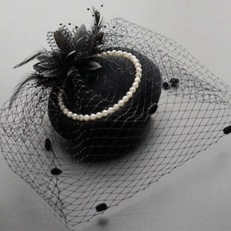 Для женщин дот Кепки Винтаж Повязка на голову с цветочным рисунком и пером