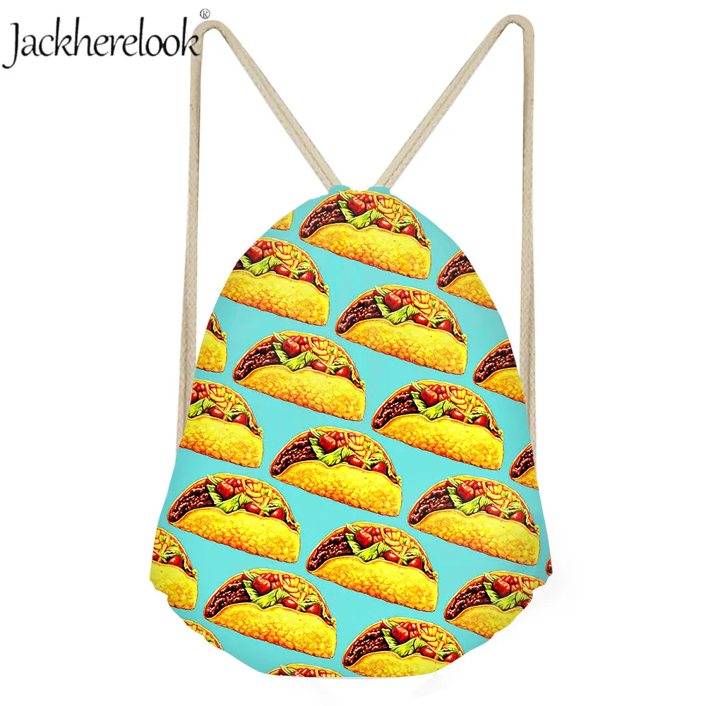 Jackhereluk Дамский рюкзак со стягивающим шнуром Тако еда Забавный узор маленькие