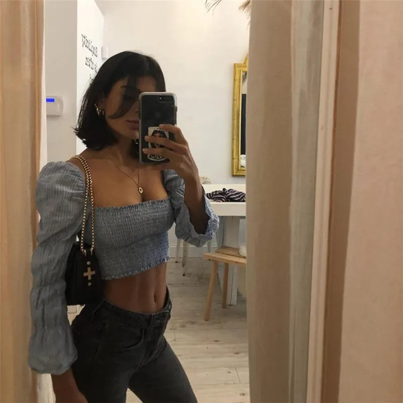 

Summer off shoulder top shirt women full sleeve crop top 2019 autumn new office lady party street casual tee shirt femme summer