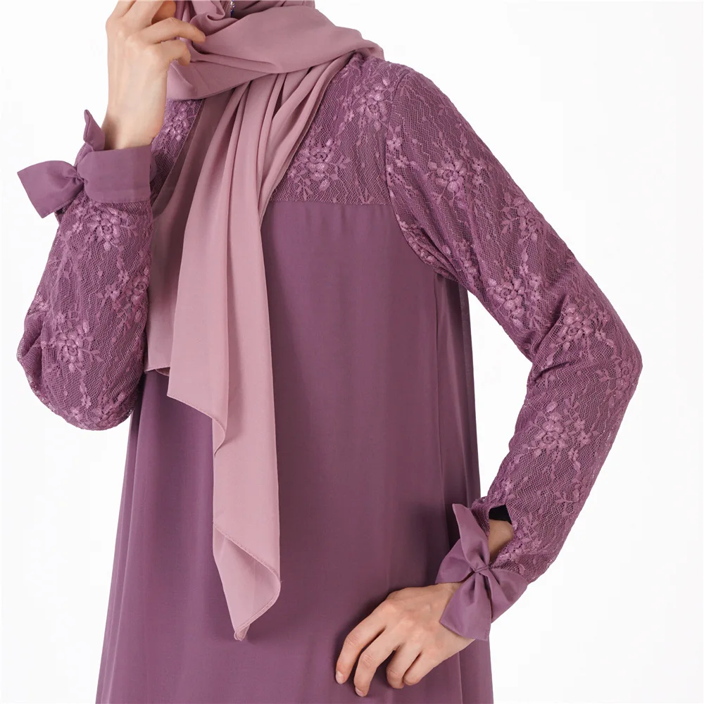 

Dubai Arab Muslim Hijab Dress Women Lace Bow Plus Size Maxi Abaya Dress Big Swing Turkish Caftan Long Dresses Islamic Clothing