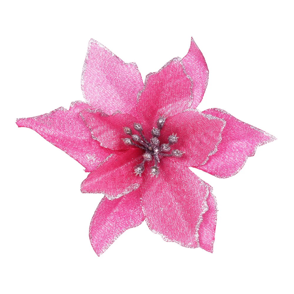 12pcs/lot Artificial Christmas Flowers Plastic&Cloth Glitter Hollow Flower For Christmas Tree Decoration DIY Xmas New Year Decor